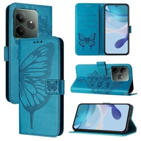 Чехол-книжка Embossed Butterfly для Realme GT 6T 5G Global - синий