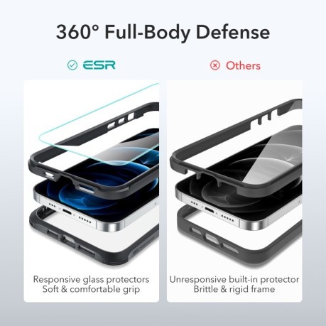 Противоударный чехол ESR Alliance Tough Series c защитным стеклом (2 pcs) для iPhone 12 / 12 Pro - черный