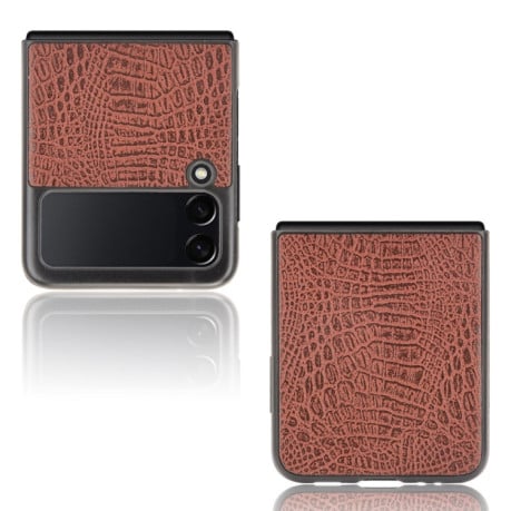 Ударопрочный чехол Crocodile Texture на Samsung Galaxy Z Flip3 5G - коричневый