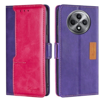 Чехол-книжка с магнитной застежкой и контрастной отделкой на OPPO Reno12 F/12 FS 5G - Purple + Rose Red
