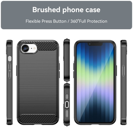 Противоударный чехол Brushed Texture Carbon Fiber на iPhone 16e - черный