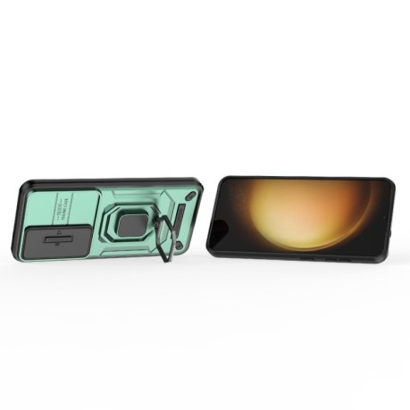 Противоударный чехол Sliding Camshield для Samsung Galaxy S25 5G - зеленый