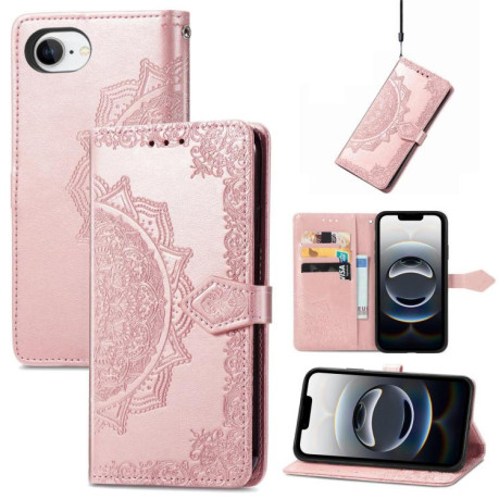 Чехол-книжка Mandala Embossing Pattern на iPhone 16e - розовое золото