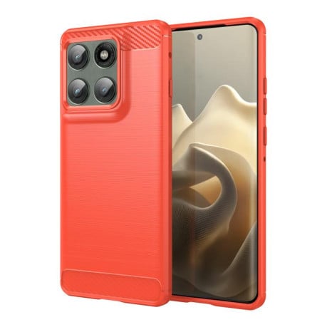 Противоударний чехол Brushed Texture Carbon Fiber на Motorola Edge 60 Pro - червоний