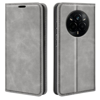 Чехол-книжка в стиле Retro мягкое покрытие Skin Feel деловой дизайн на Realme 14 Pro+ - серый