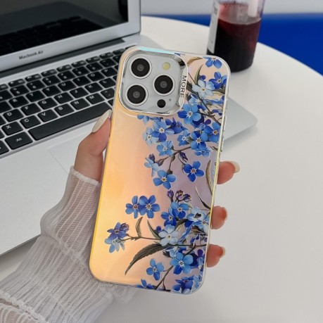 Чехол Electroplating Laser Flower Texture для iPhone 16 Pro - Myosotis