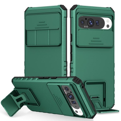 Противоударный чехол Stereoscopic Holder Sliding для Google Pixel 9 Pro XL - зеленый