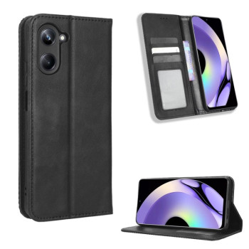 Чехол-книжка Magnetic Buckle Retro Crazy Horse Texture на Realme 10 Pro - черный