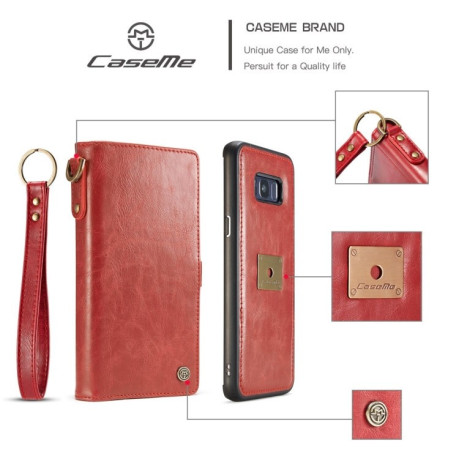 Шкіряний чохол-книжка CaseMe Qin Series Wrist Strap Wallet Style із вбудованим магнітом на Samsung Galaxy S8/G950-червоний