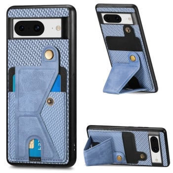 Противоударный чехол Carbon Fiber Wallet Flip Card K-shaped Holder для Google Pixel 8 - синий
