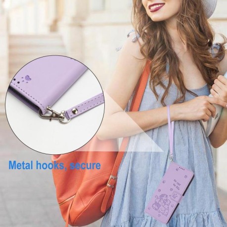 Чехол-книжка Embossed Kitten Phone Leather для Motorola Edge 60 Fusion - фиолетовый