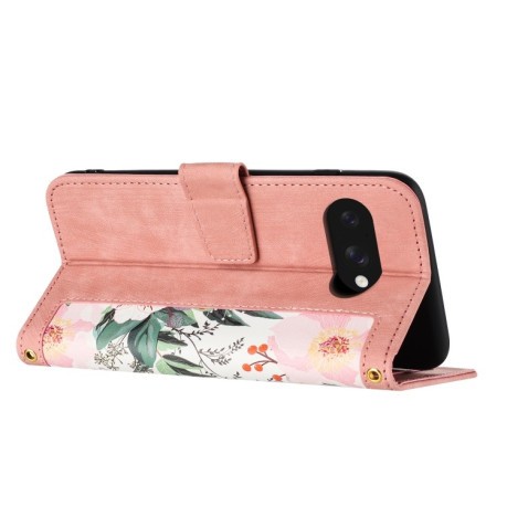 Чехол-книжка Floral Pattern Leather для Google Pixel 9a - розовый
