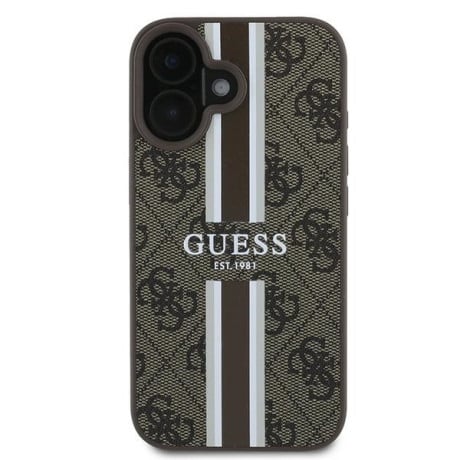 Оригинальный чехол Guess 4G Printed Stripes MagSafe для iPhone 16 Plus - Brown