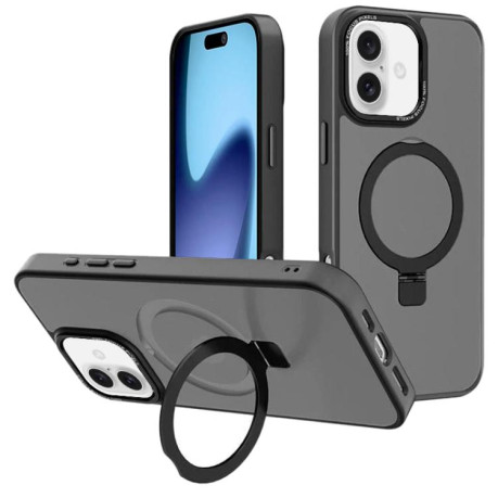 Противоударный чехол Kalebol Metal Lens Frame MagSafe Holder Frosted для iPhone 17 - черный