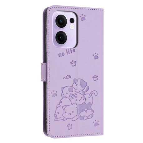 Чехол-книжка Embossed Kitten Phone Leather для OPPO Reno13 F/Reno13 FS- фиолетовый