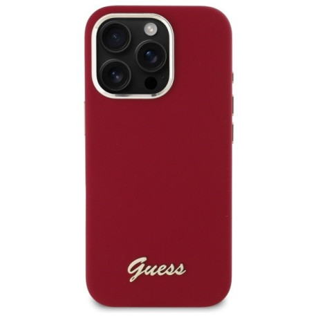 Оригінальний чохол Guess Silicone Script Metal Logo для iPhone 16 Pro - Pink