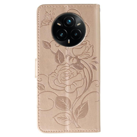 Чехол-книжка Rose Butterfly Embossed Leather для Realme 14 Pro+ - золото