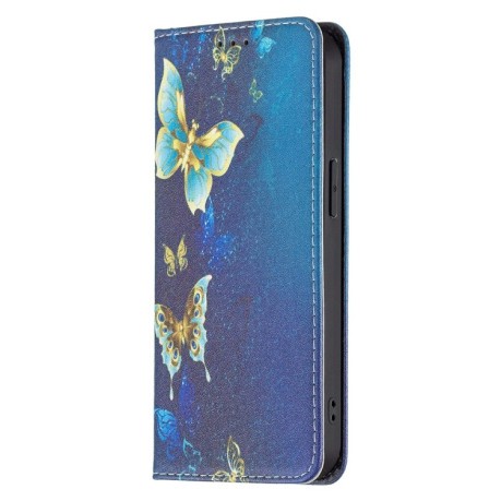 Чехол-книжка Colored Drawing Pattern Invisible для iPhone 13 Pro Max - Gold Butterflies