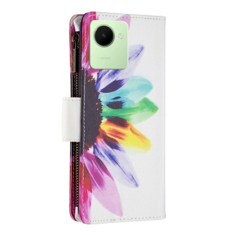 Чехол-кошелек Colored Drawing Pattern Zipper для Realme C30 - Sun Flower