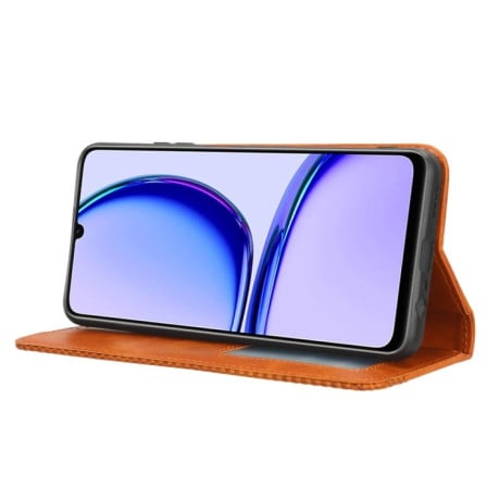 Чохол-книжка Magnetic Buckle Retro Crazy Horse Texture на Realme Note 50 4G - коричневий