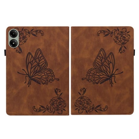 Чехол-книжка Butterfly Flower Embossed Leather на Xiaomi Redmi Pad 2 / Xiaomi Redmi Pad SE 11 2025 - коричневый