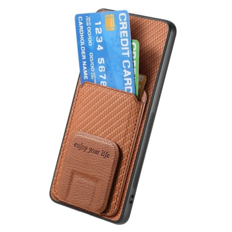 Противоударный чехол Carbon Fiber Card Bag для Xiaomi  Redmi Note 14 Pro+ 5G - коричневый
