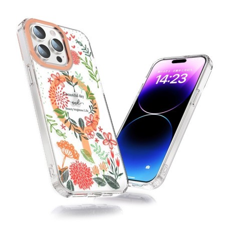 Чохол протиударний with Magsafe Magnetic Shockproof для iPhone 15 Pro - Red Flowers and Green Leaves