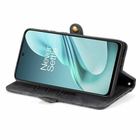 Чехол-книжка Geometric Zipper Wallet Side Buckle Leather для OnePlus Nord N30 SE - черный