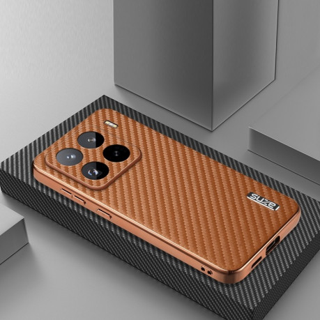 Ударозахисний чохол AZNS Electroplated Edge Carbon Fiber Texture на Xiaomi 15 Pro - коричневий