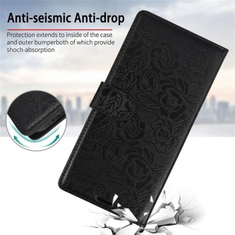 Чехол-книжка Peony Flowers Imprint Leather на Samsung Galaxy A36 - черный