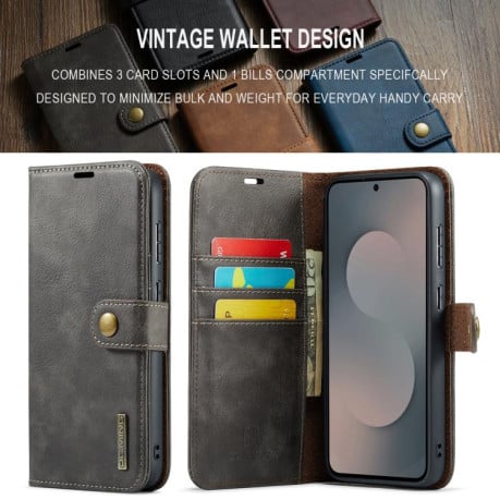 Чохол-книжка DG.MING з фактурою Crazy Horse на Samsung Galaxy S25 FE 5G - сірий