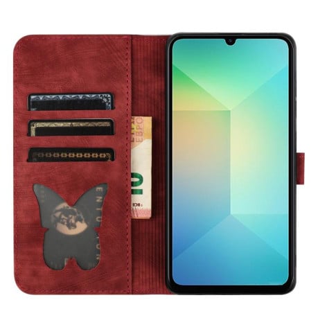 Чохол-книжка з тисненням Butterfly Cat м'яка фактура з магнітним хлястиком на Samsung Galaxy A07 4G / A06 4G - червоний