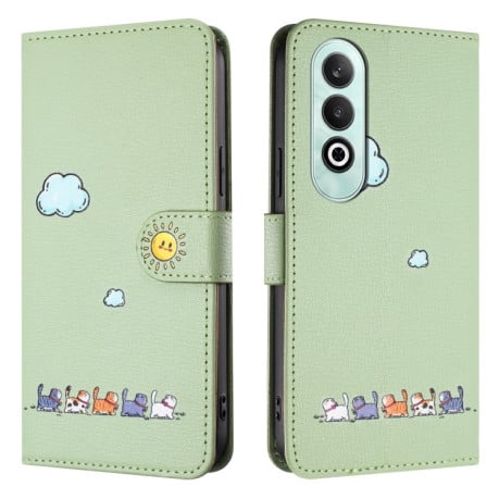Чехол-книжка Cartoon Cats Leather на OnePlus Nord CE 4 5G - зеленый