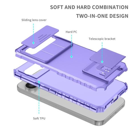 Протиударний чохол Stereoscopic Holder Sliding для Google Pixel 9 Pro XL - фіолетовий