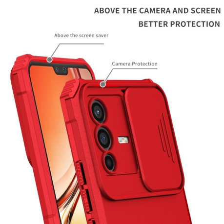 Противоударный чехол Stereoscopic Holder Sliding для Vivo V23 5G - красный