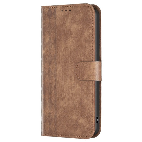 Чехол-книжка Plaid Embossed Leather для Xiaomi Redmi Note 13 4G Global - коричневый