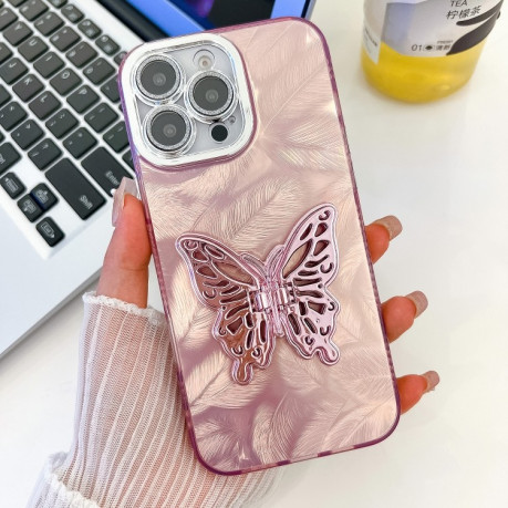 Чохол протиударний Plating Glitter Texture Butterfly для iPhone 16 Pro - Pink Feathers