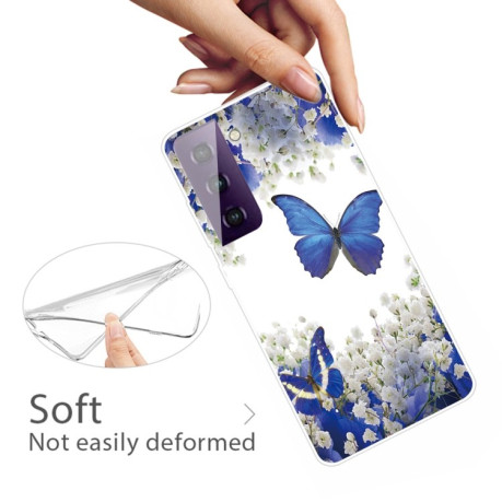Противоударный чехол Colored Drawing Clear на Samsung Galaxy S21- White Flower Butterfly