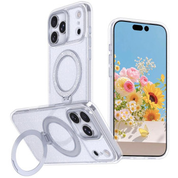 Блискучий магнітний чохол з тримачем Escase на iPhone 18 Pro Max / 17 Pro Max — прозорий