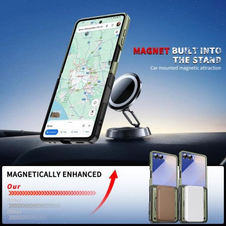 Ударозахисний чохол Transparent MagSafe Magnetic Rotating Ring Holder для Samsung Galaxy Flip 7 5G - зелений