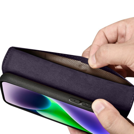 Кожаный чехол-книжка iCarer Wallet Case 2in1 для iPhone 14\13 - темно-фиолетовый