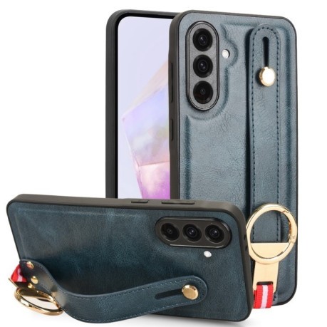 Противоударный чехол Wristband Leather Back для Samsung Galaxy A36 5G - синий