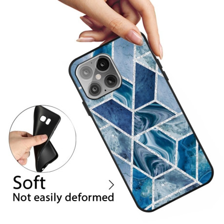 Противоударный чехол Frosted Fashion Marble для iPhone 13 mini - Dark Blue Square