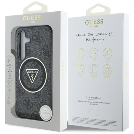 Оригинальный чехол Guess 4G Glitter Triangle Buttons MagSafe для Samsung Galaxy S25 - black