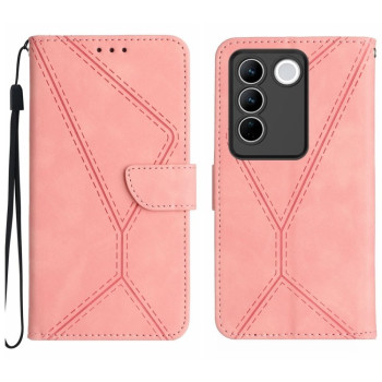Чехол-книжка Stitching Embossed Leather для Vivo V27E 4G Global - розовый
