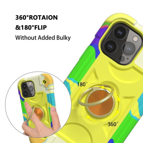 Противоударный чехол Silicone with Dual-Ring Holder для iPhone 14/13 - Colorful Yellow Green