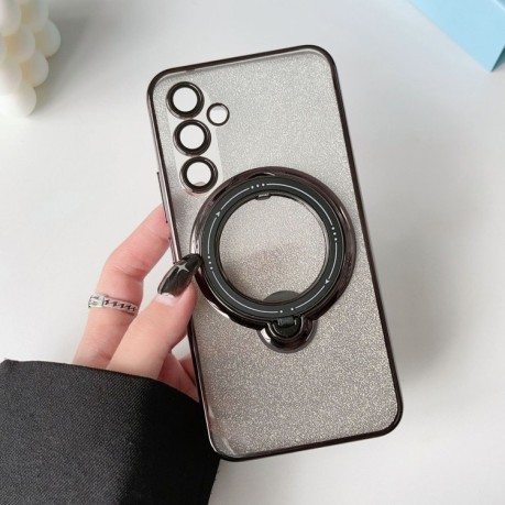 Противоударный чехол Rotation MagSafe Holder Gradient Glitter TPU для Samsung Galaxy A55 - черный