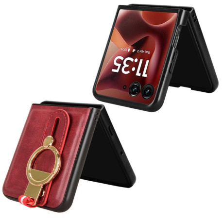 Противоударний чехол Wristband Leather Back для Motorola Razr 60 Ultra - червоний