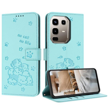 Чехол-книжка Embossed Kitten Phone Leather для Infinix Note 50 4G / 50 Pro 4G - зеленый