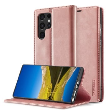 Чехол-книжка LC.IMEEKE Soft для Samsung Galaxy S22 Ultra - розовое золото